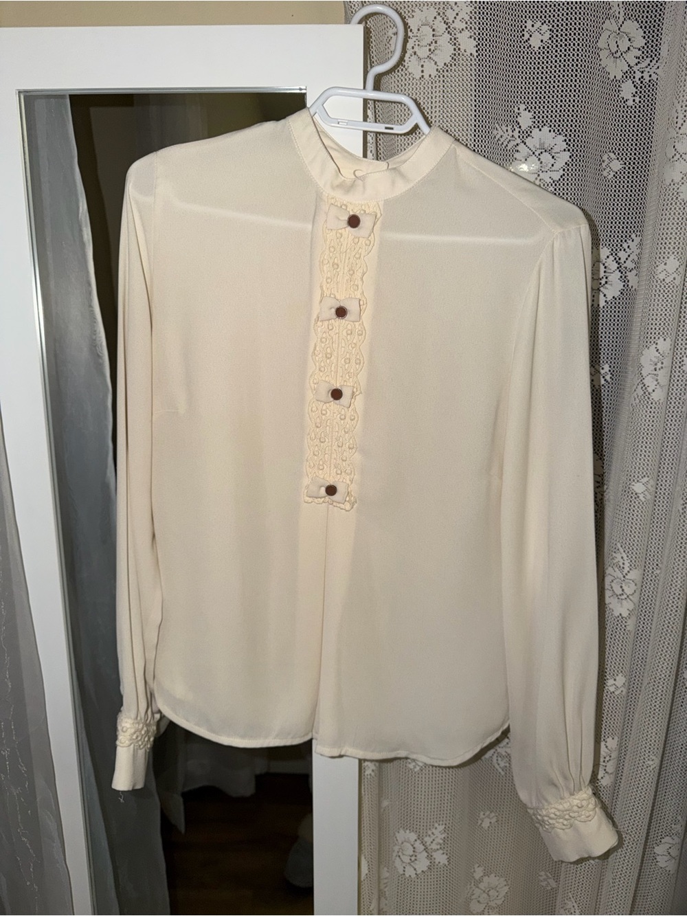 Zella Cream Lace-Trim Button-Front Blouse